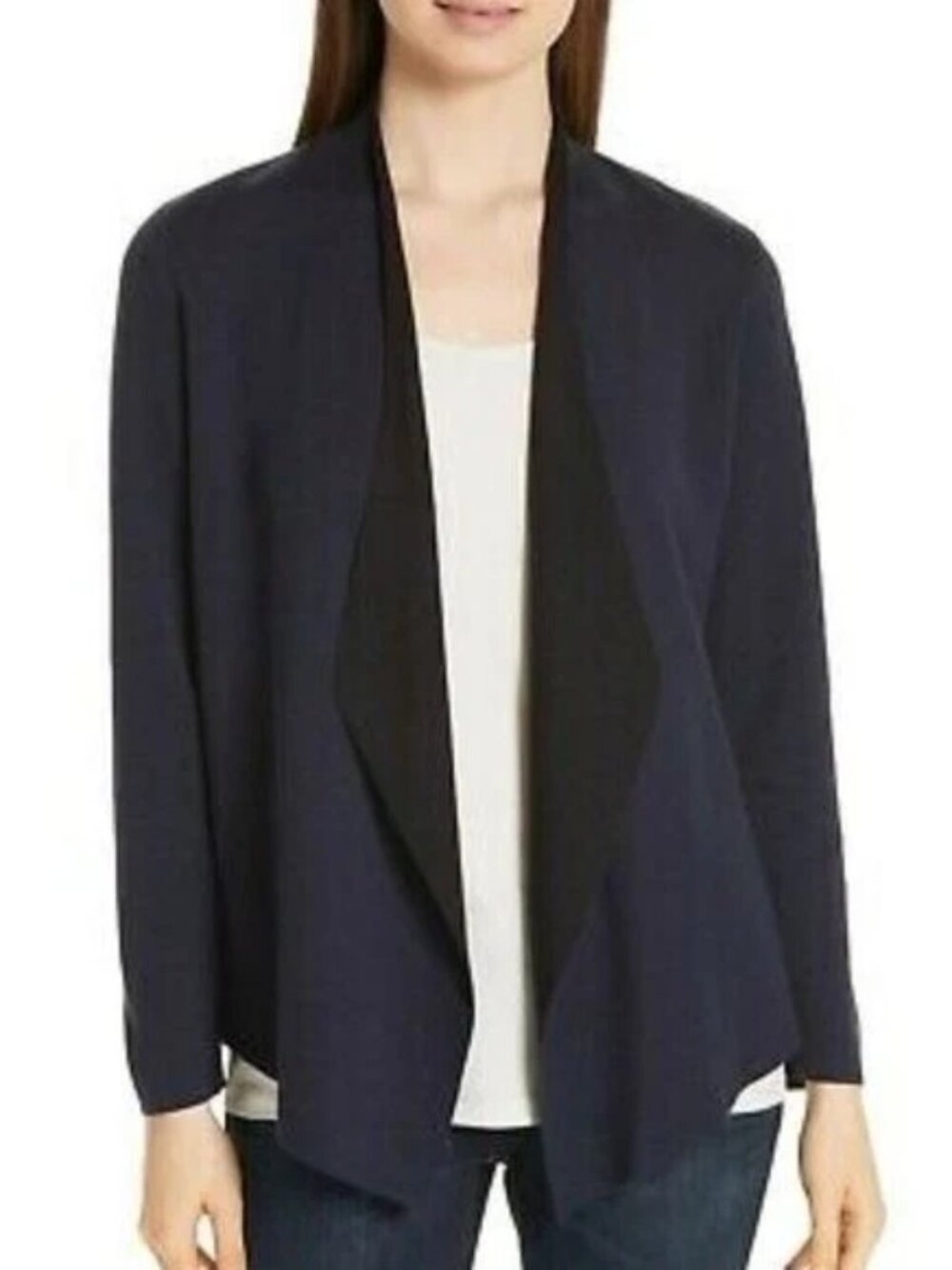 Eileen Fisher Midnight Shaped Cardigan Sweater Tencel Silk XL NWT